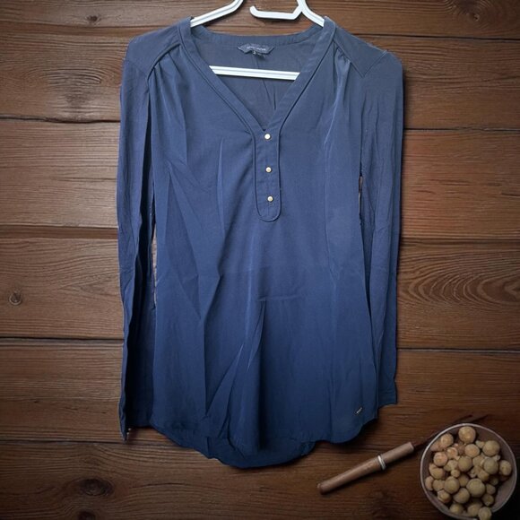 Women's Tommy Hilfiger Longsleeve Half Button Up Top Navy - Picture 1 of 1